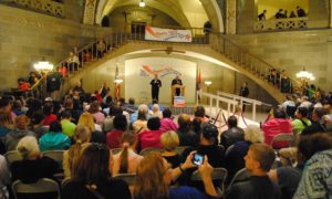 large group of people in the rotunda of the state capitol for disability rights legislative day