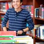 photo of student pushing a library cart for career connections