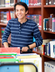 photo of student pushing a library cart for career connections