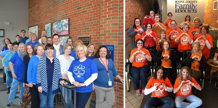 Staff participate in advocacy initiatives by wearing blue for World Autism Awareness day and orange for Unity day.