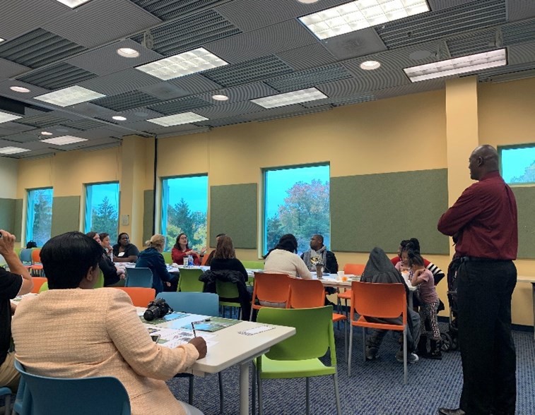 Jeff with a focus group at the library.