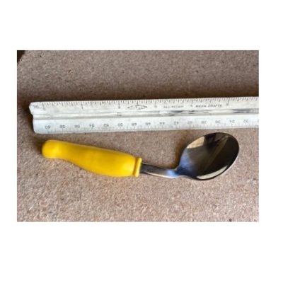 Sample adapted spoon right handed child size with a yellow handle
