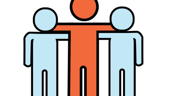 Cartoon people with arms on each others shoulders