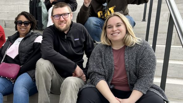 BCFR Staff and Work crew sit on the Mo. Capitol steps after lunch.