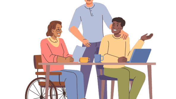 Three Businesspeople gathering around a table.